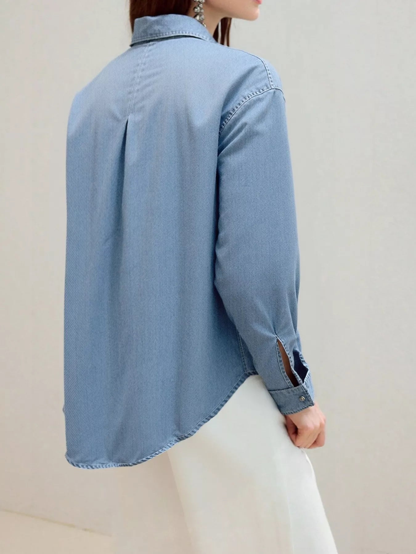 Full Size Button-Up Long Sleeve Denim Shirt Plus Size