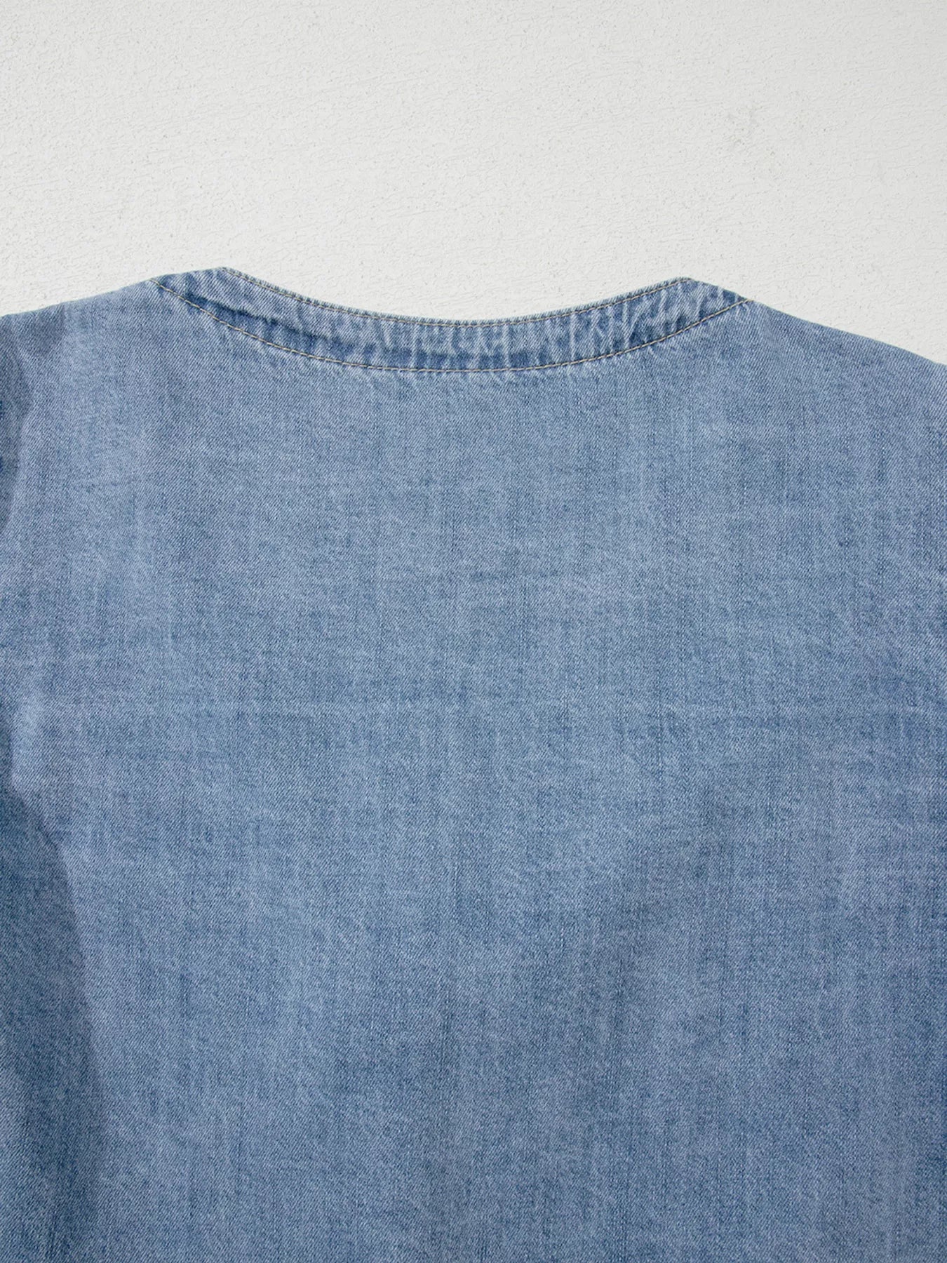 Tied Front Puff Sleeve Denim Top