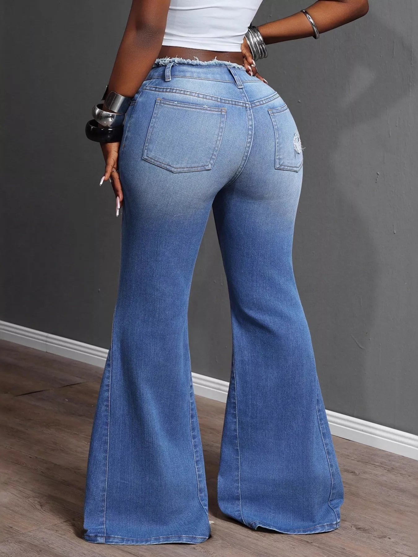 High Waisted Distressed Flare Jeans