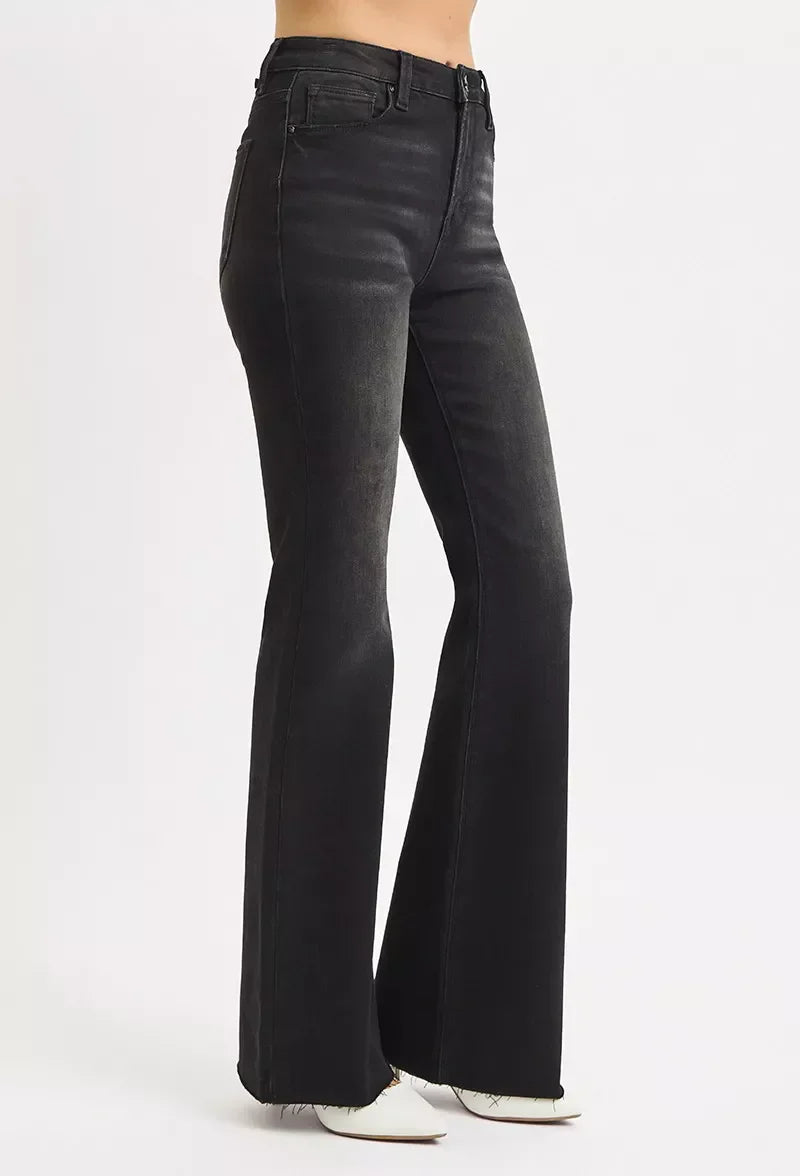 RISEN Full Size High Rise Flare Raw Cut Hem Jeans Plus Size