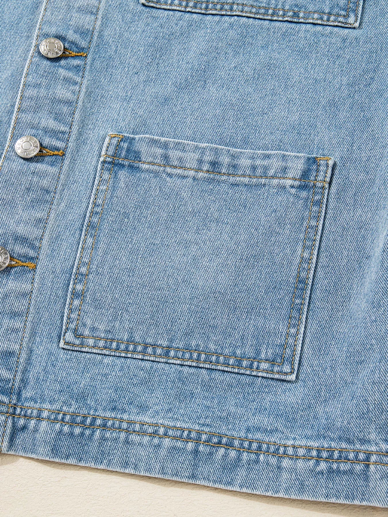 Patched Pockets Side Tie Denim Jacket
