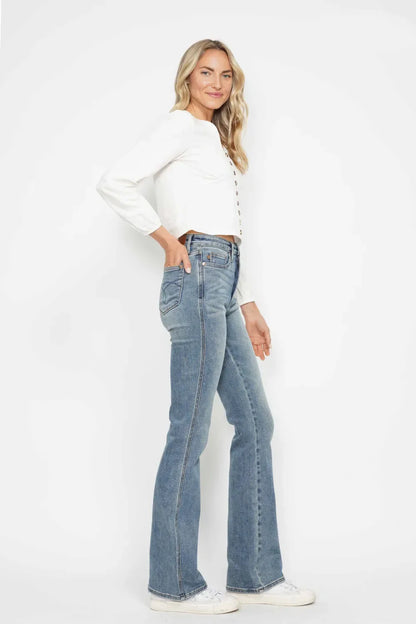 Judy Blue Full Size Tummy Control Back Embroidered Pocketed Bootcut Jeans Plus Size