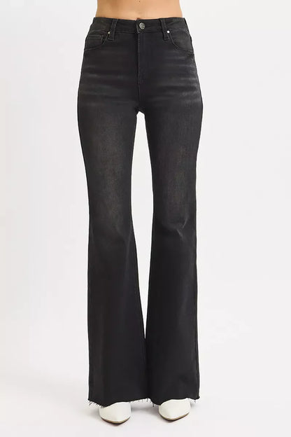 RISEN Full Size High Rise Flare Raw Cut Hem Jeans Plus Size