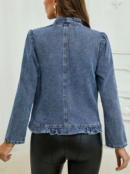 Ruffle Trim Cropped Denim Jacket