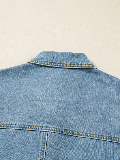 Patched Pockets Side Tie Denim Jacket