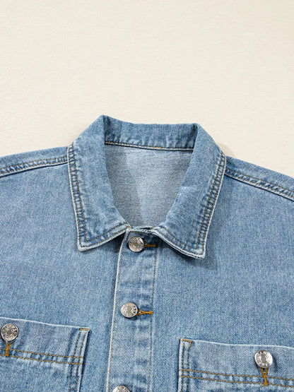 Patched Pockets Side Tie Denim Jacket