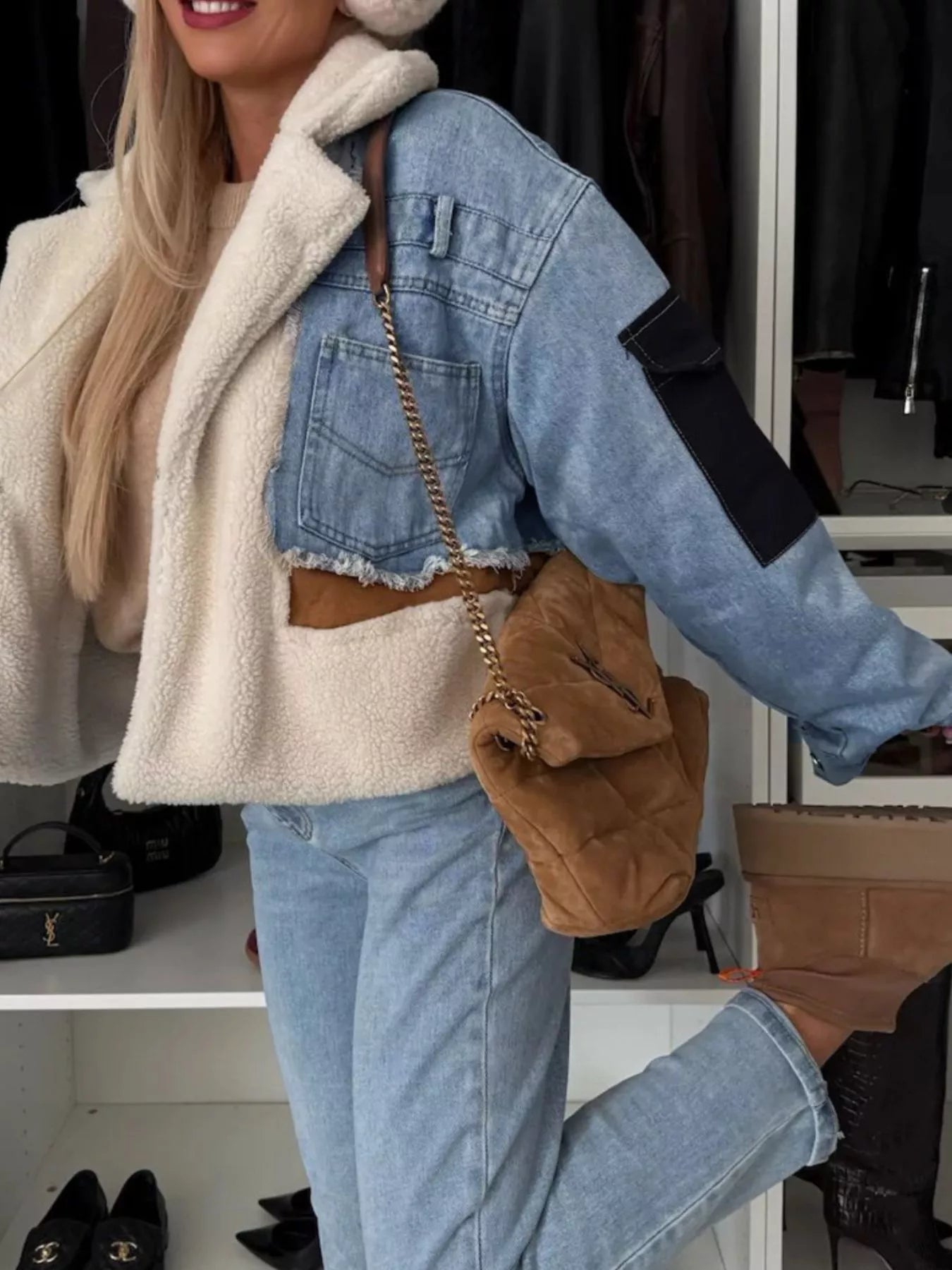 Raw Hem Sherpa Lined Denim Jacket
