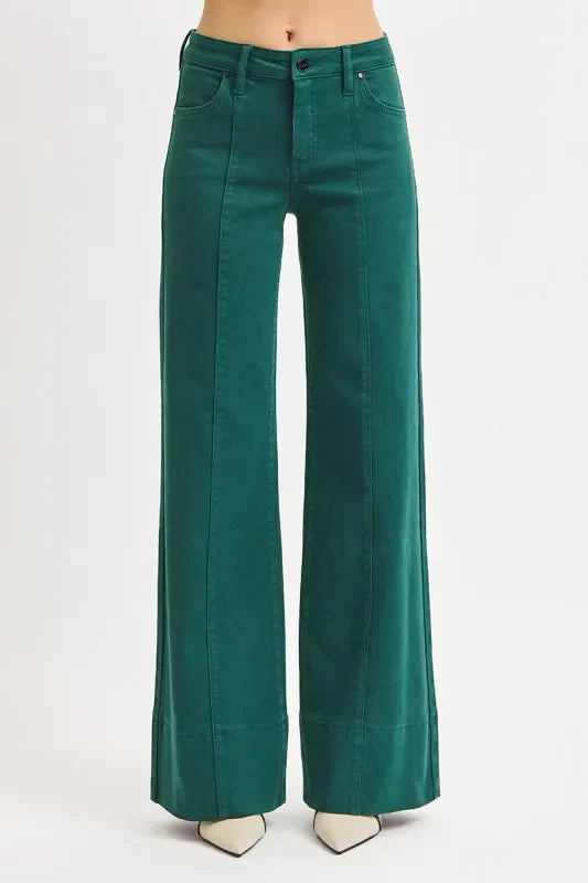 RISEN Full Size Tummy Control Mid Rise Wide Leg Jeans Plus Size