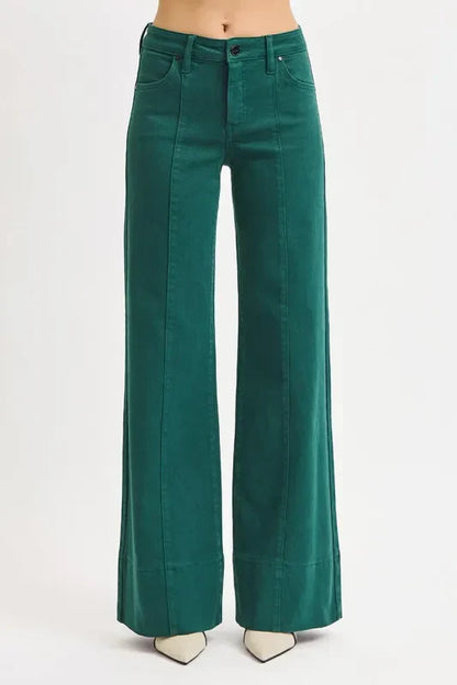 RISEN Full Size Tummy Control Mid Rise Wide Leg Jeans Plus Size