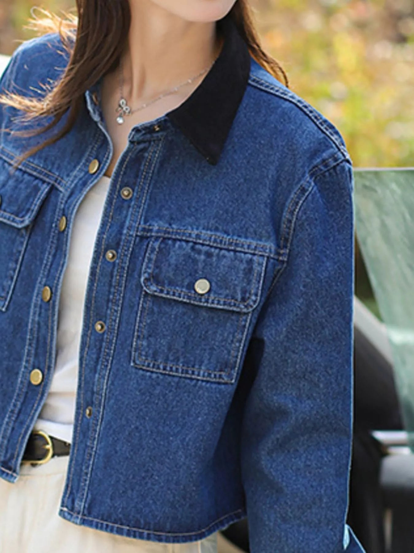 Snap Down Denim Jacket with Chest Pockets