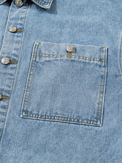 Patched Pockets Side Tie Denim Jacket