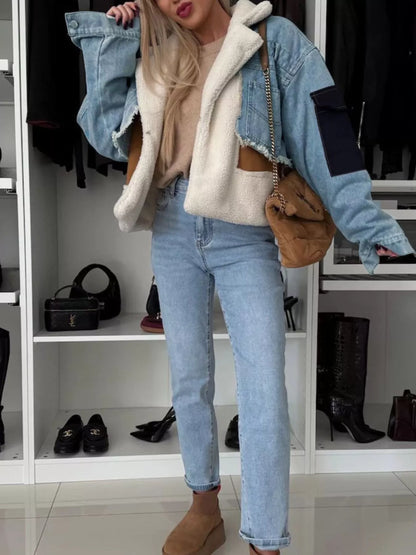 Raw Hem Sherpa Lined Denim Jacket
