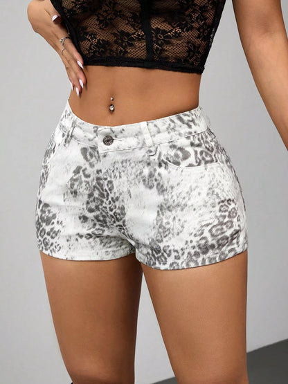 Leopard Print Denim Shorts