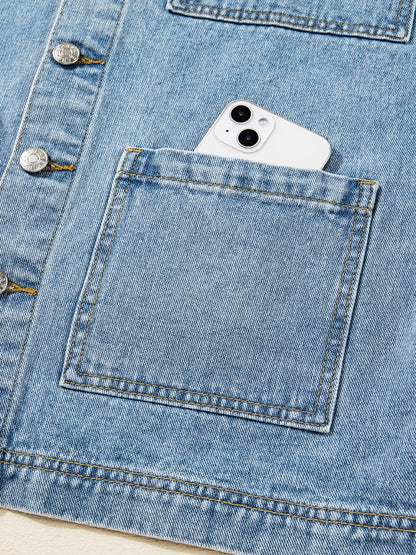 Patched Pockets Side Tie Denim Jacket