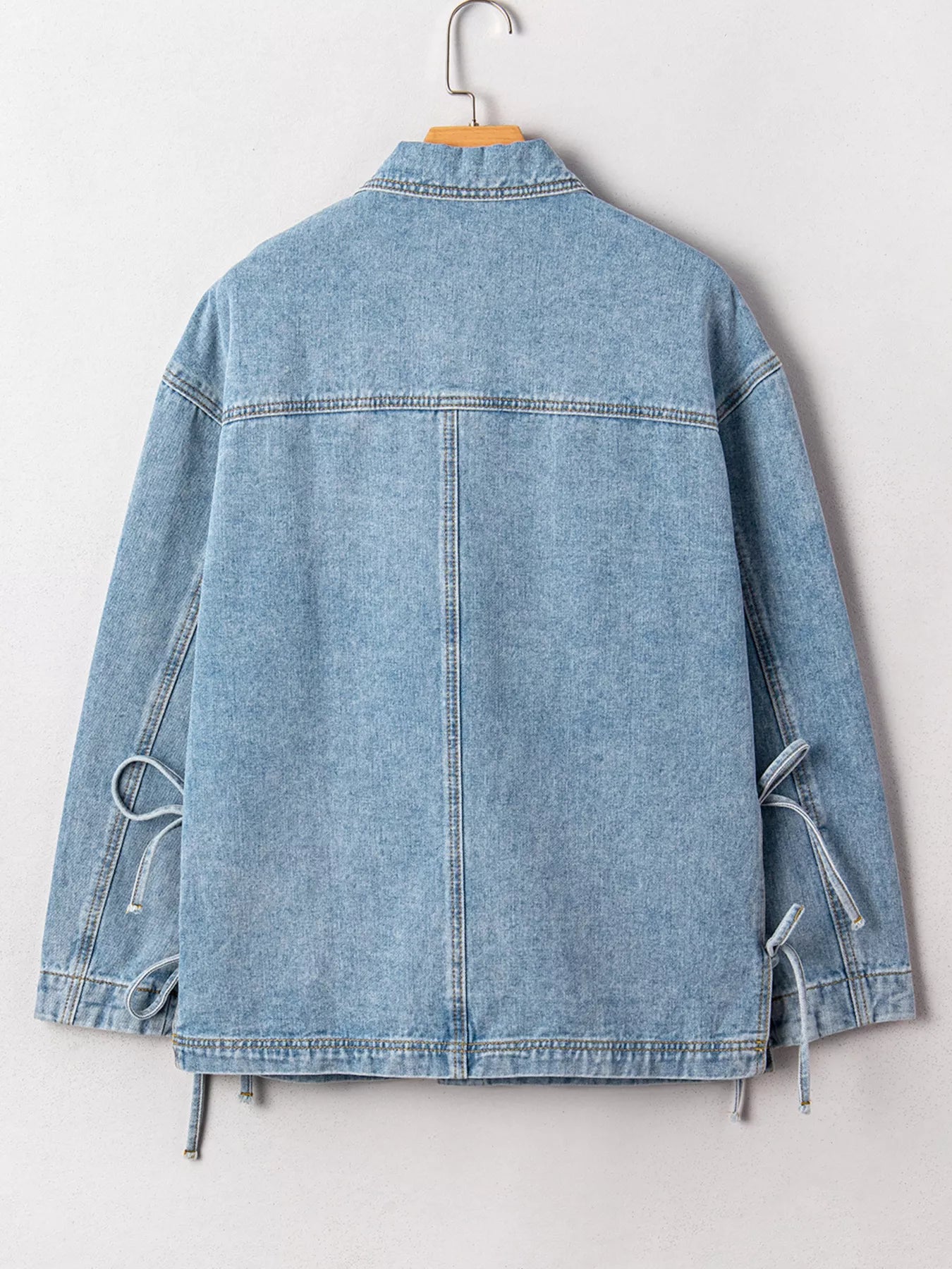 Patched Pockets Side Tie Denim Jacket
