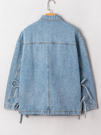 Patched Pockets Side Tie Denim Jacket