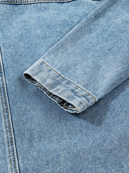 Patched Pockets Side Tie Denim Jacket