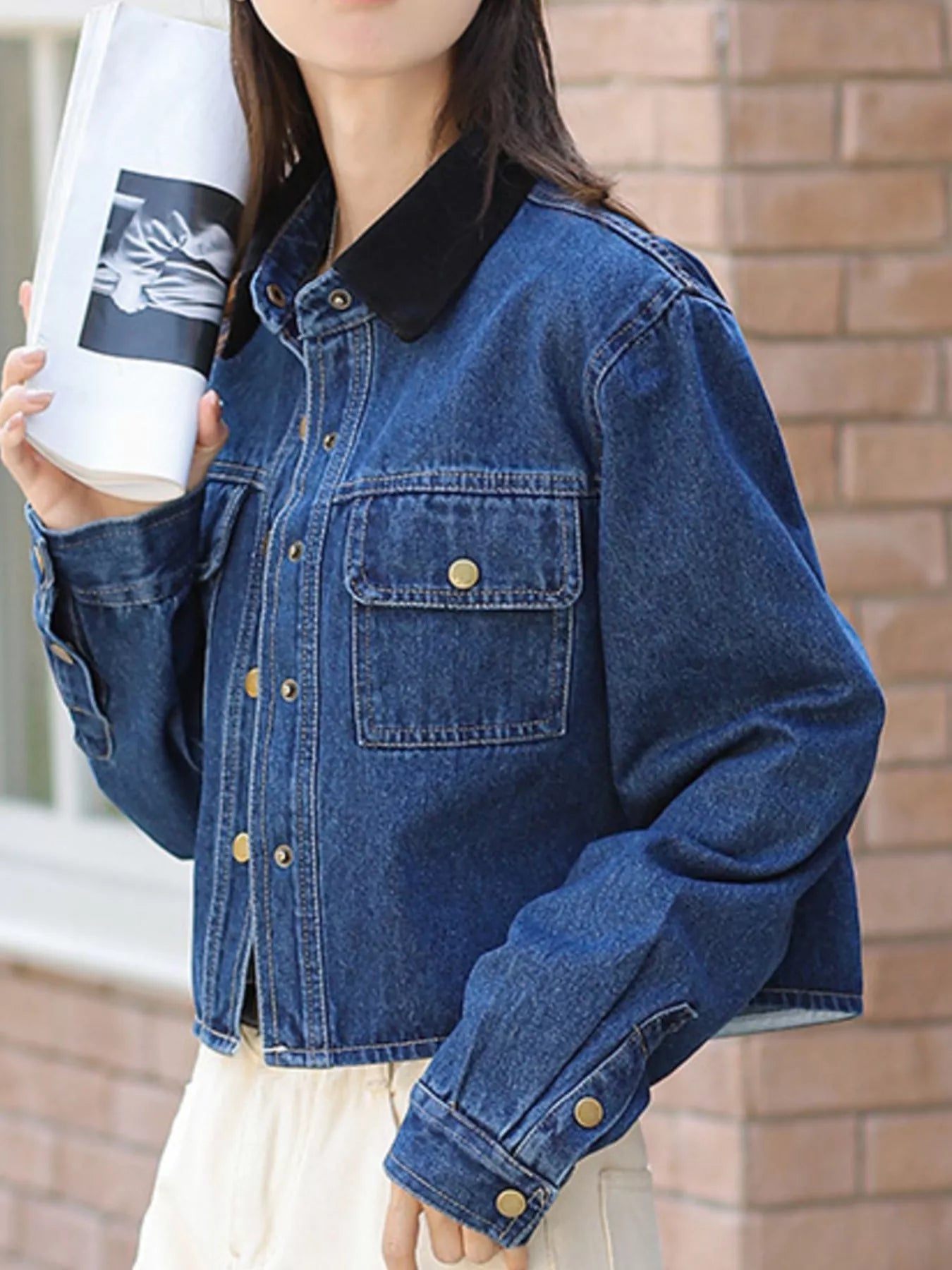 Snap Down Denim Jacket with Chest Pockets