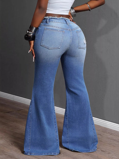 High Waisted Distressed Flare Jeans