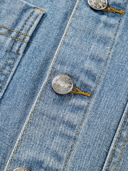 Patched Pockets Side Tie Denim Jacket