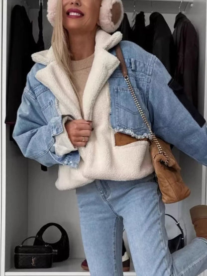 Raw Hem Sherpa Lined Denim Jacket
