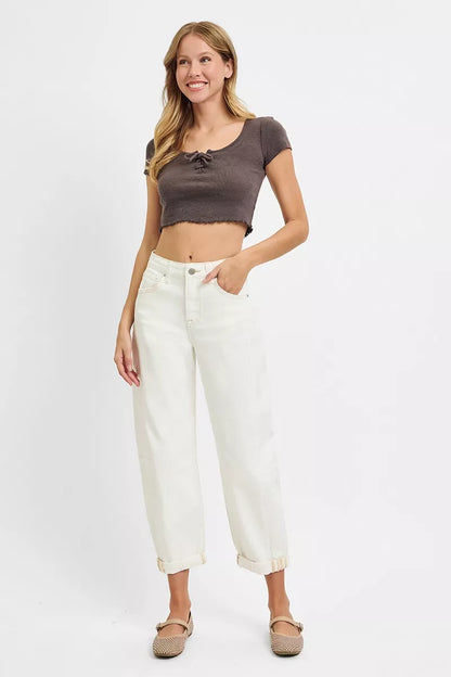 RISEN Full Size High Rise Barrel Cropped Jeans Plus Size